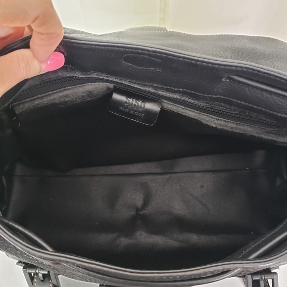 Vintage Siso Select black pebbled leather shoulder bag double strap drawstring - Picture 11 of 12